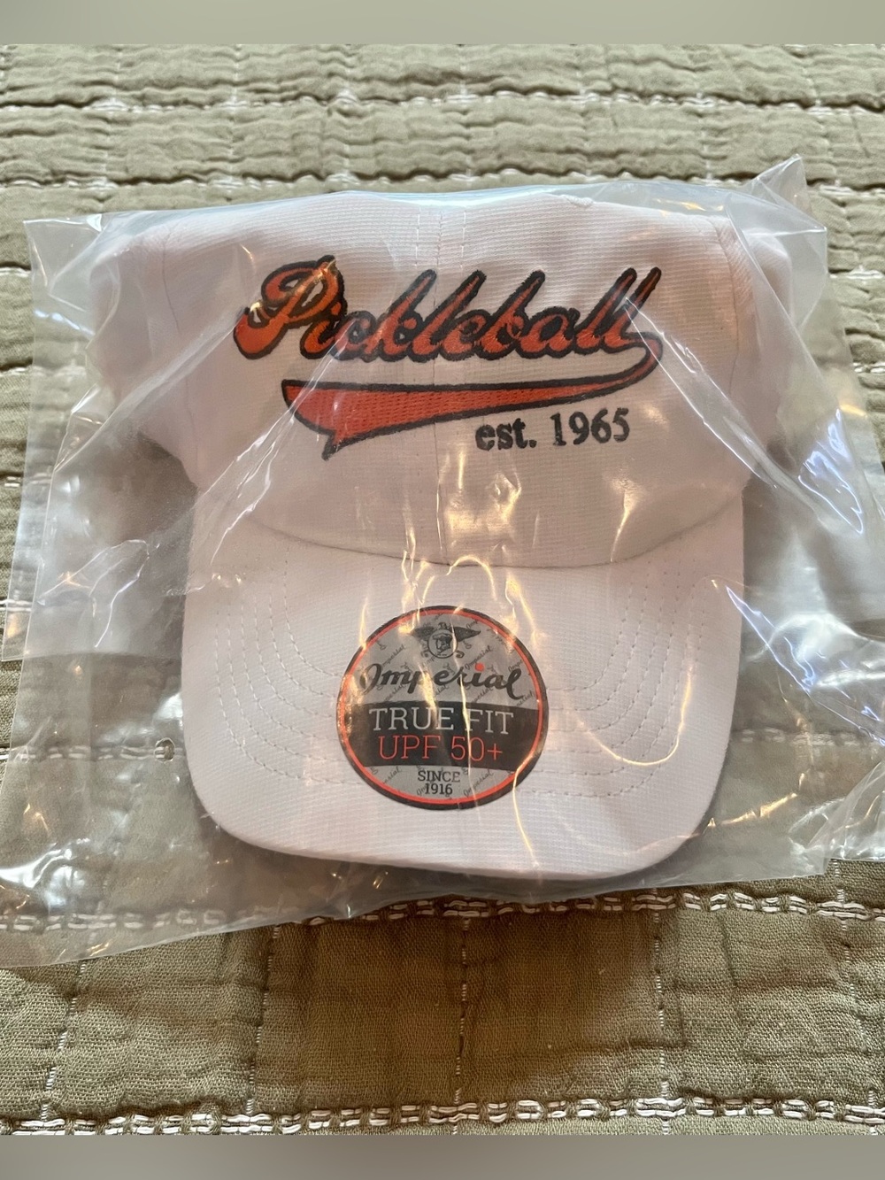 White Imperial Heritage Pickleball Cap with embroidered "Pickleball est. 1965"